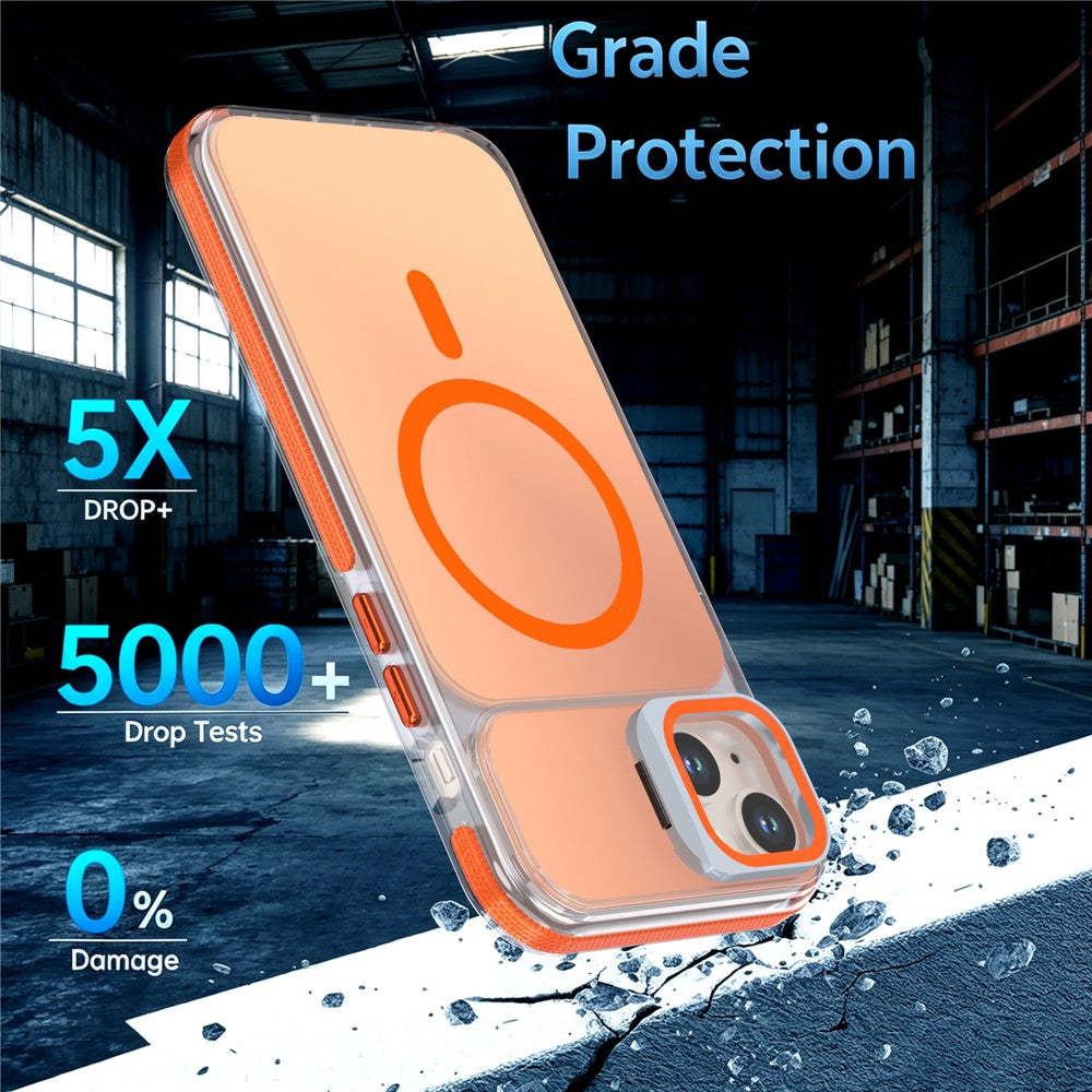 For iPhone 15 Magnetic Case Camera Frame Kickstand TPU Acrylic Shockproof Phone Cover