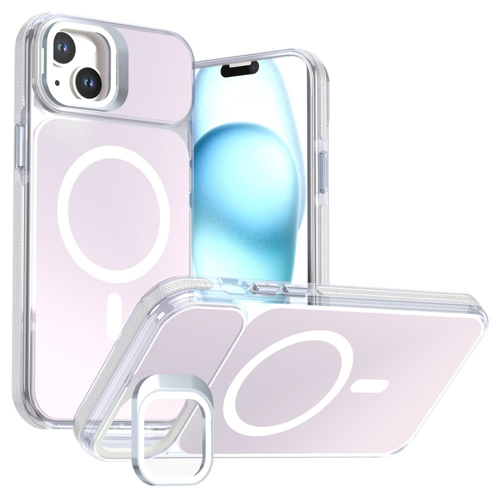 For iPhone 15 Magnetic Case Camera Frame Kickstand TPU Acrylic Shockproof Phone Cover