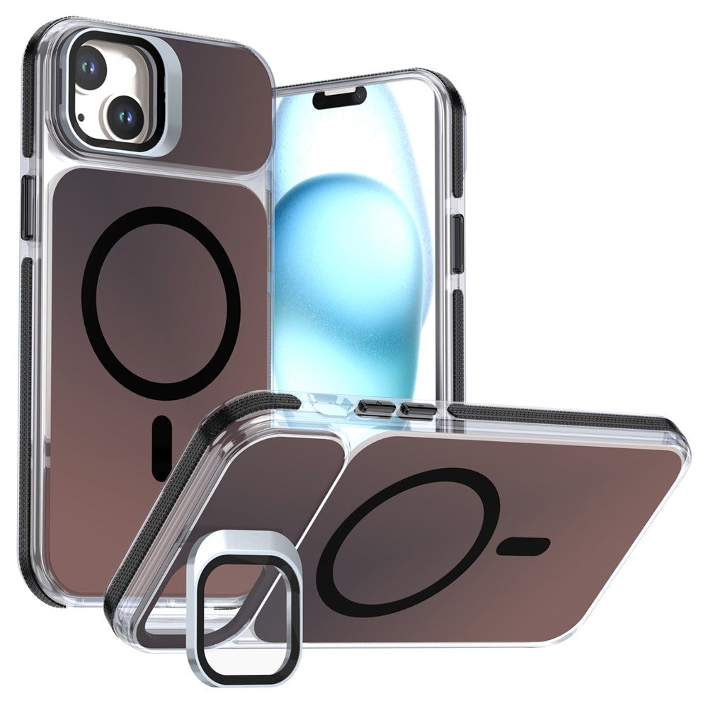 For iPhone 15 Magnetic Case Camera Frame Kickstand TPU Acrylic Shockproof Phone Cover