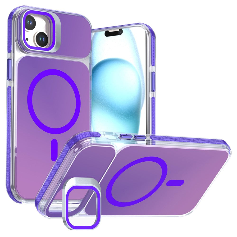 For iPhone 15 Magnetic Case Camera Frame Kickstand TPU Acrylic Shockproof Phone Cover