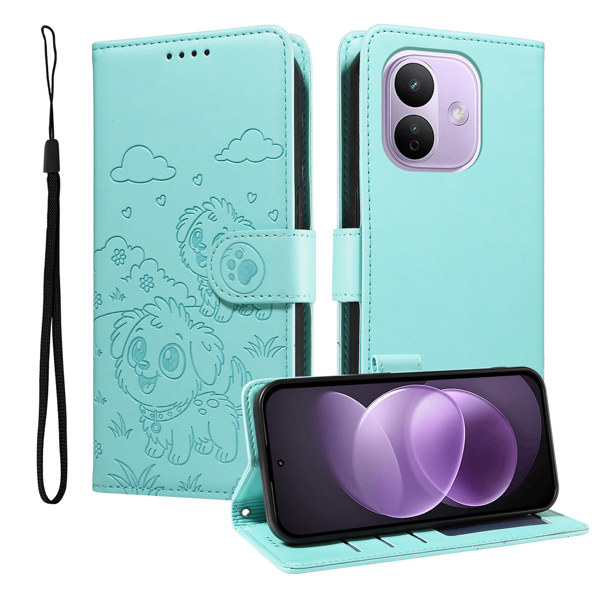 For Xiaomi Redmi Note 17 Pro 5G Case RFID Blocking Imprinted Dog Pattern PU Leather Phone Cover with Wrist Strap