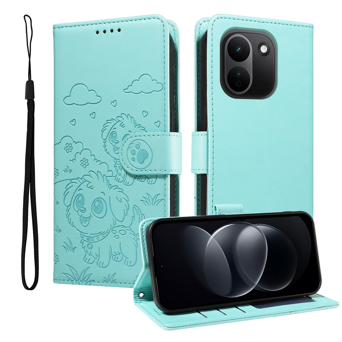For Xiaomi Redmi Note 17 Pro+ 5G Case RFID Blocking Imprinted Dog Pattern PU Leather Phone Cover with Wrist Strap