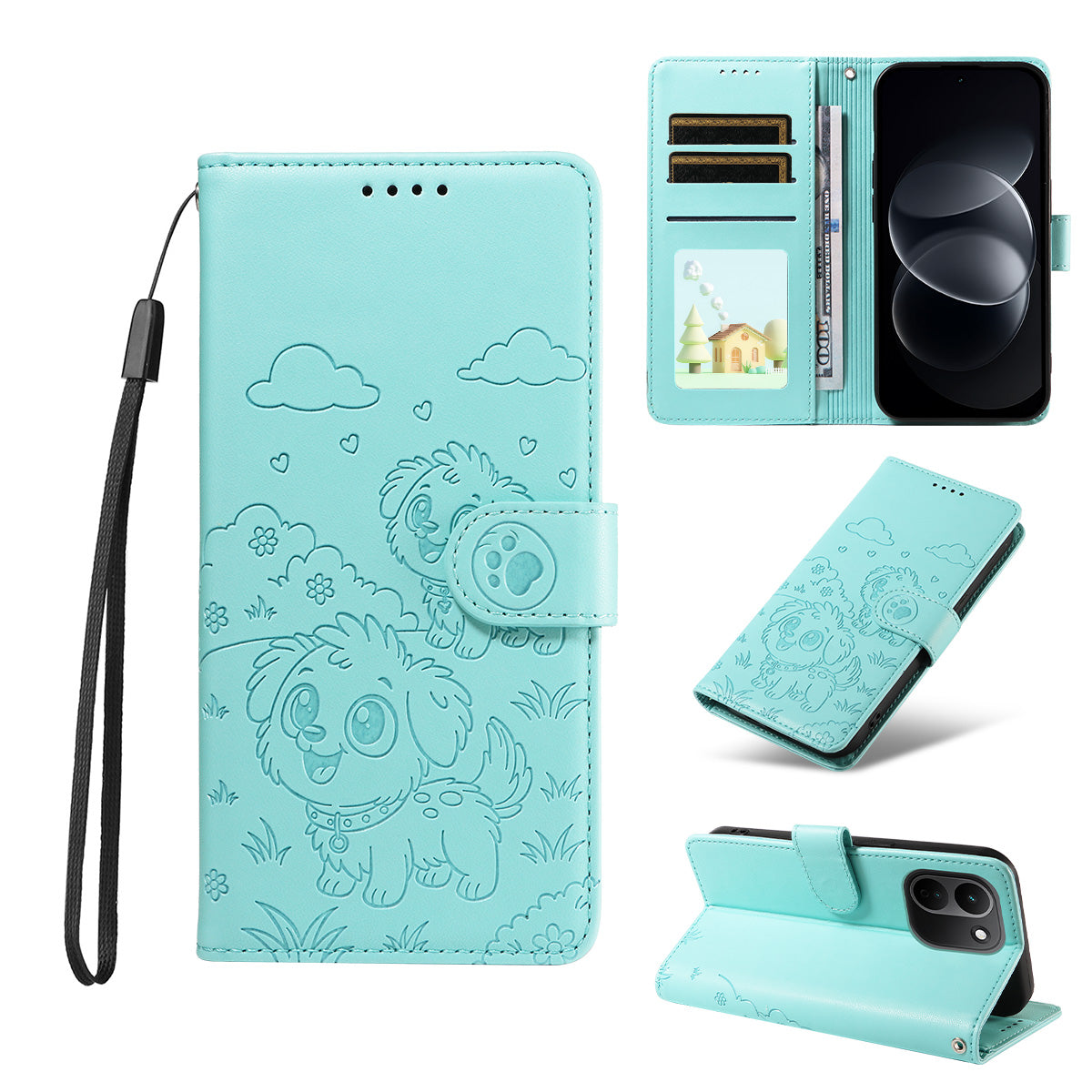 For Xiaomi Redmi Note 17 Pro+ 5G Case RFID Blocking Imprinted Dog Pattern PU Leather Phone Cover with Wrist Strap