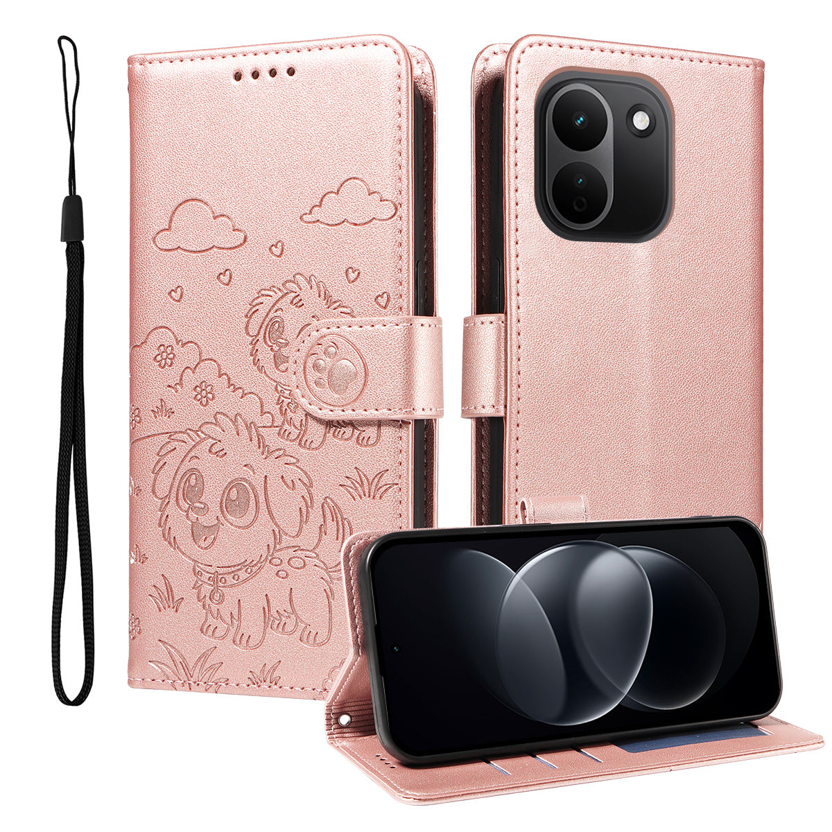 For Xiaomi Redmi Note 17 Pro+ 5G Case RFID Blocking Imprinted Dog Pattern PU Leather Phone Cover with Wrist Strap