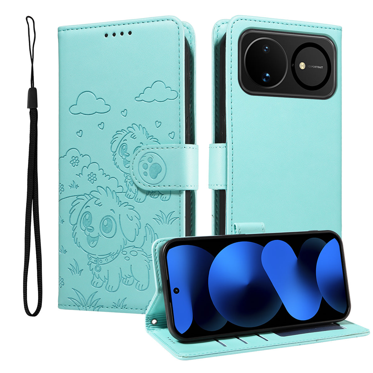 Huawei Nova 16 5G-skal, RFID-blockerande, präglat hundmönster, PU-läder, mobilskal med handledsrem