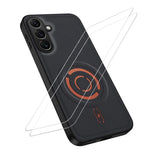 WANLONFENG KJB1 Series for Samsung Galaxy A57 5G Magnetic Case with 2Pcs Tempered Glass Screen Protector Tech Fabric Texture PC+TPU Phone Cover