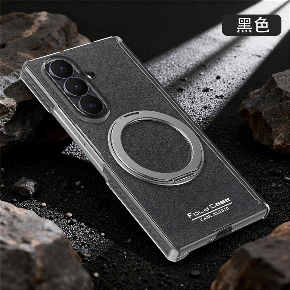 For Samsung Galaxy Z Fold8 Ultra Magnetic Case with 360° Rotating Ring Kickstand PU TPU PC Dual Axis Shockproof Phone Cover