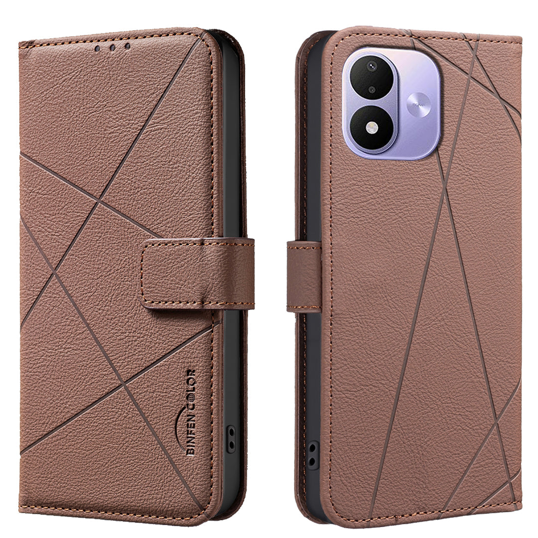 BINFEN COLOR for Xiaomi Redmi Note 17 Pro 5G BF35 Case Geometry Imprinted Leather Phone Cover RFID Blocking Wallet Stand