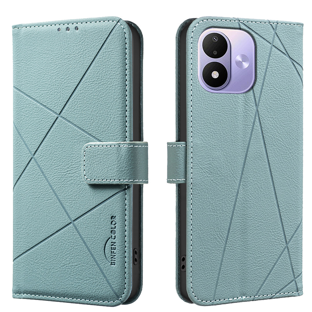 BINFEN COLOR for Xiaomi Redmi Note 17 Pro 5G BF35 Case Geometry Imprinted Leather Phone Cover RFID Blocking Wallet Stand