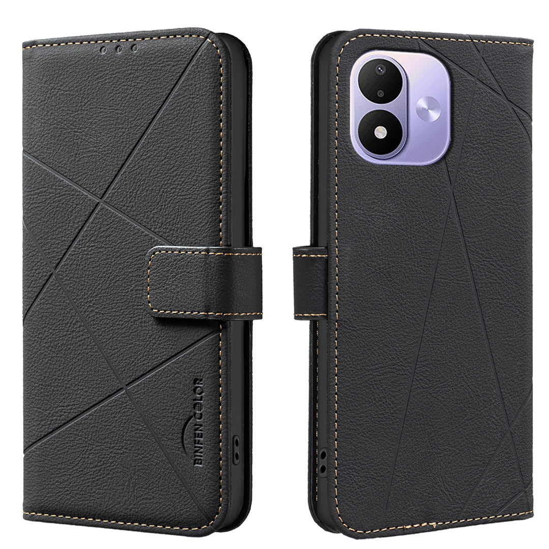 BINFEN COLOR for Xiaomi Redmi Note 17 Pro 5G BF35 Case Geometry Imprinted Leather Phone Cover RFID Blocking Wallet Stand