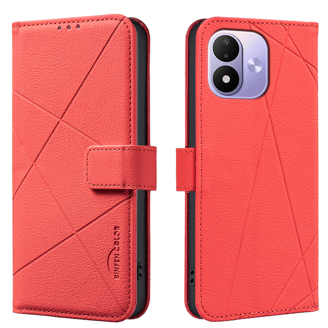 BINFEN COLOR for Xiaomi Redmi Note 17 Pro 5G BF35 Case Geometry Imprinted Leather Phone Cover RFID Blocking Wallet Stand