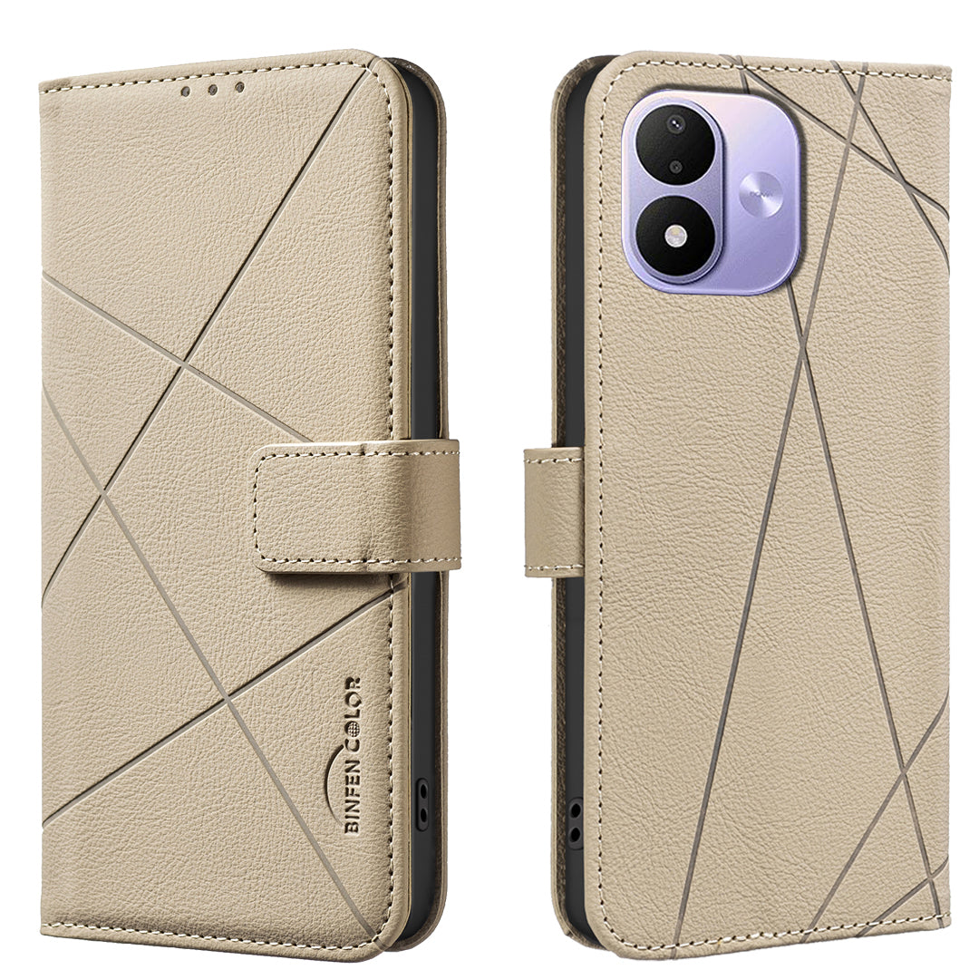 BINFEN COLOR for Xiaomi Redmi Note 17 Pro 5G BF35 Case Geometry Imprinted Leather Phone Cover RFID Blocking Wallet Stand