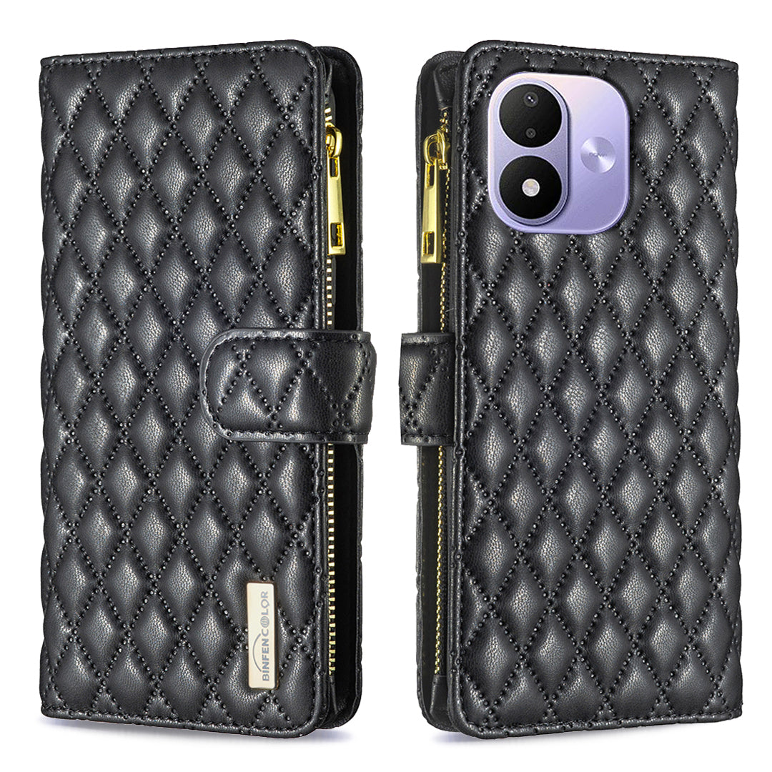 BINFEN COLOR for Xiaomi Redmi Note 17 Pro 5G BF Style-15 Leather Case Zipper Pocket Rhombus Phone Cover