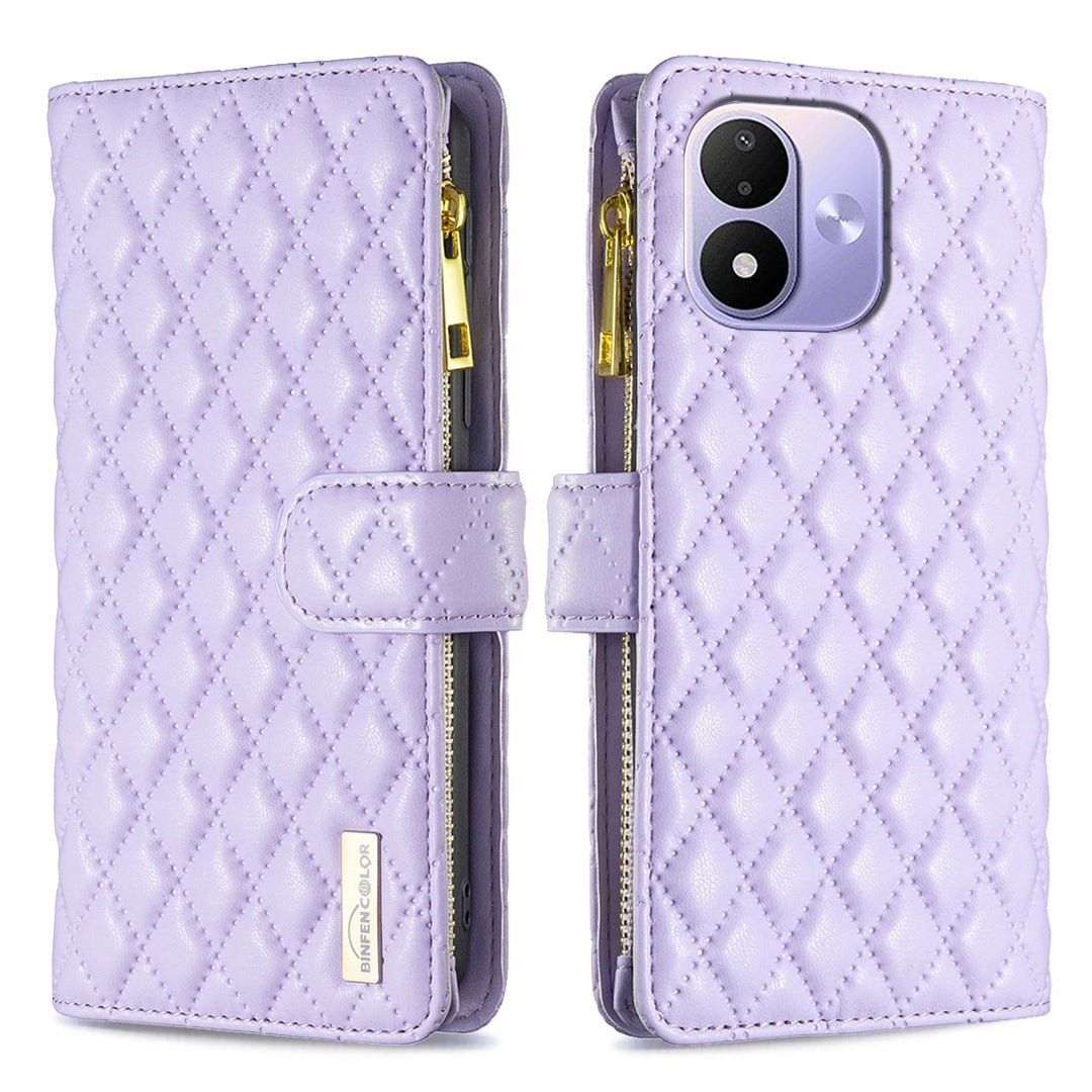 BINFEN COLOR for Xiaomi Redmi Note 17 Pro 5G BF Style-15 Leather Case Zipper Pocket Rhombus Phone Cover