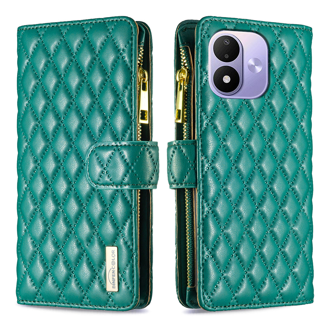 BINFEN COLOR for Xiaomi Redmi Note 17 Pro 5G BF Style-15 Leather Case Zipper Pocket Rhombus Phone Cover