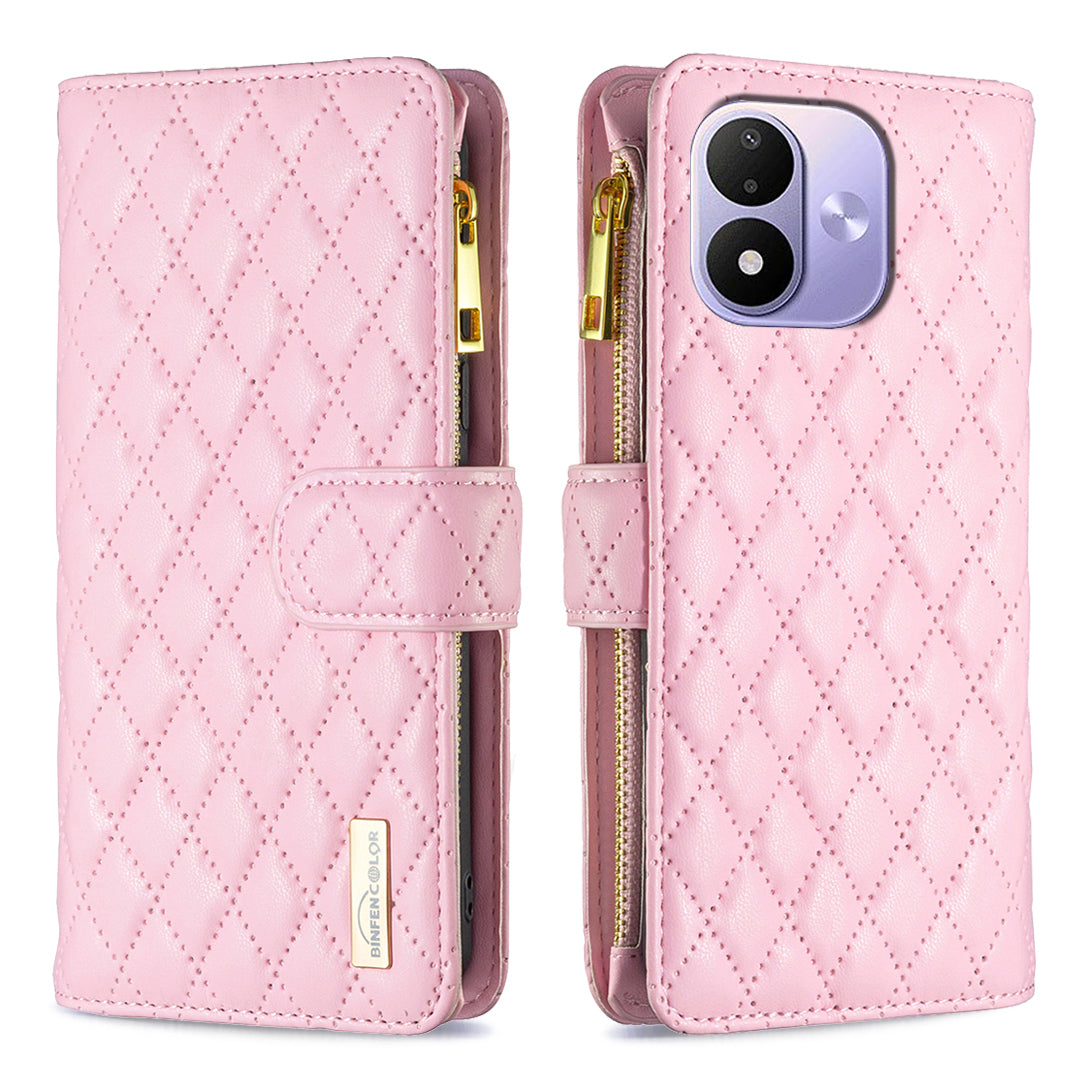BINFEN COLOR for Xiaomi Redmi Note 17 Pro 5G BF Style-15 Leather Case Zipper Pocket Rhombus Phone Cover