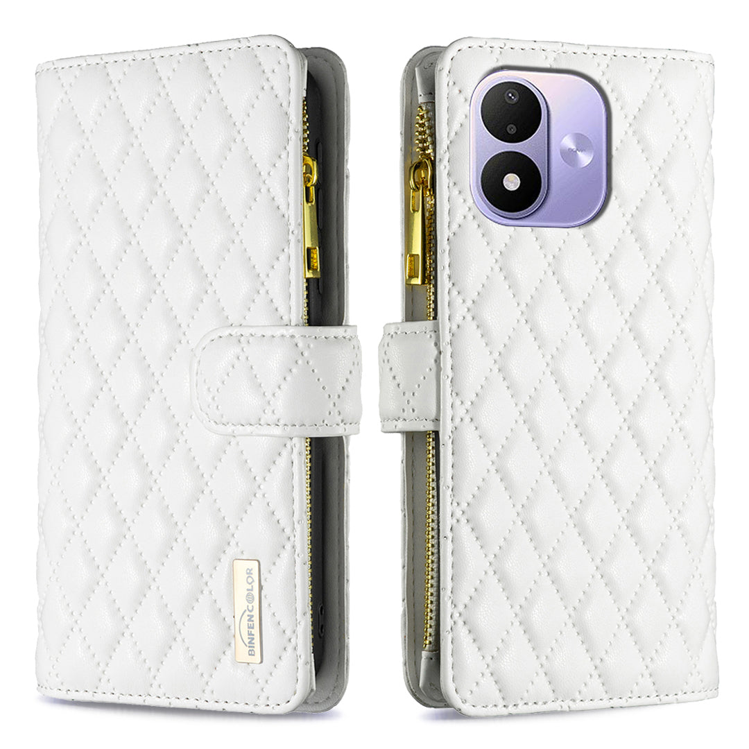 BINFEN COLOR for Xiaomi Redmi Note 17 Pro 5G BF Style-15 Leather Case Zipper Pocket Rhombus Phone Cover