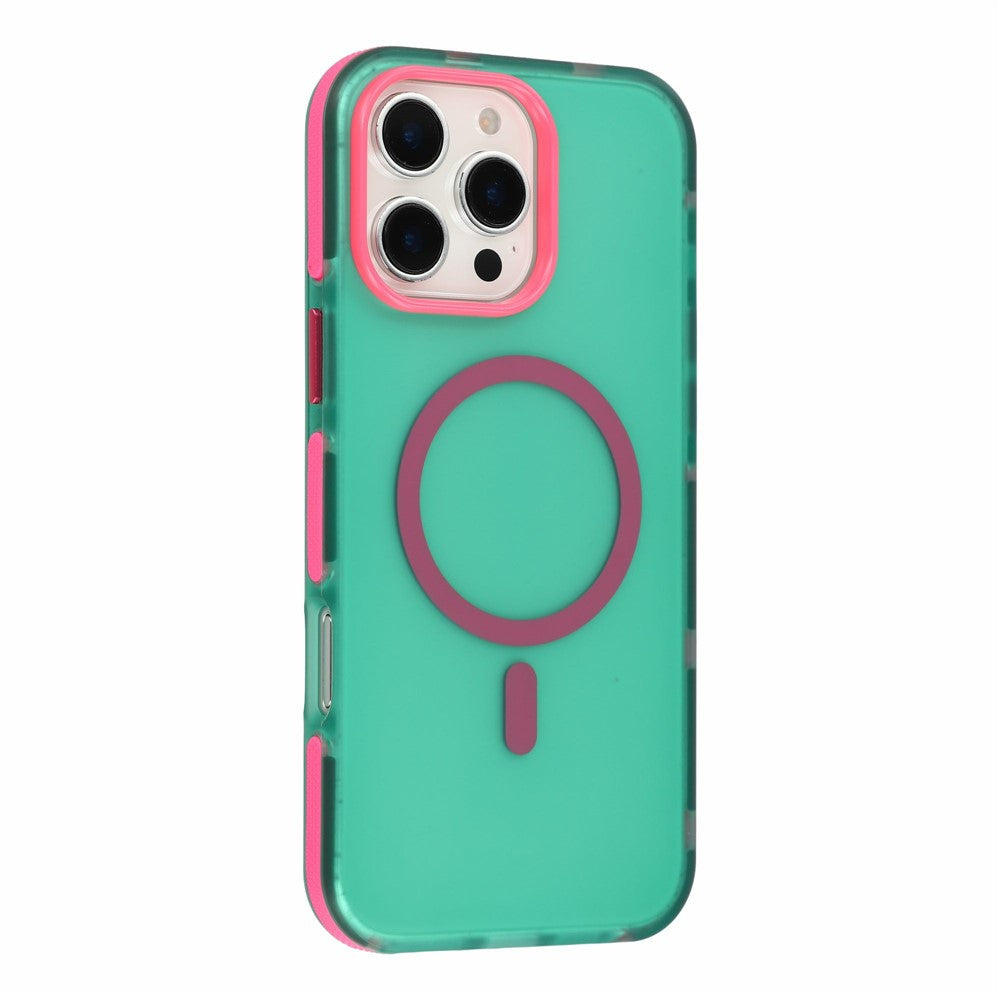 Til iPhone 16 Pro Magnetisk cover PC + TPU Dobbeltlag Stødabsorberende skridsikkert telefoncover med metalknapper