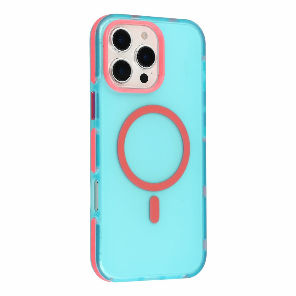 Til iPhone 16 Pro Magnetisk cover PC + TPU Dobbeltlag Stødabsorberende skridsikkert telefoncover med metalknapper
