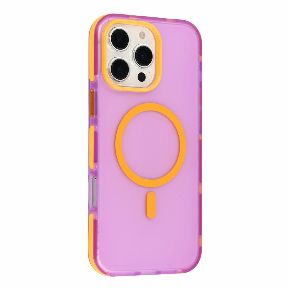 Til iPhone 16 Pro Magnetisk cover PC + TPU Dobbeltlag Stødabsorberende skridsikkert telefoncover med metalknapper