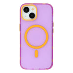 For iPhone 15 Magnetic Case PC + TPU Dual-Layer Shockproof Anti-Slip Phone Cover with Metal Buttons