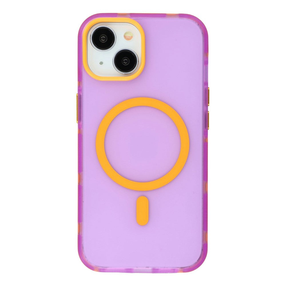 For iPhone 15 Magnetic Case PC + TPU Dual-Layer Shockproof Anti-Slip Phone Cover with Metal Buttons