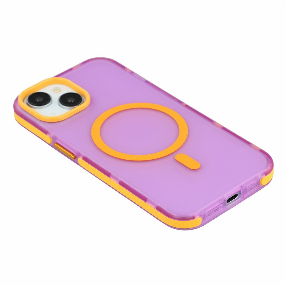 For iPhone 15 Magnetic Case PC + TPU Dual-Layer Shockproof Anti-Slip Phone Cover with Metal Buttons