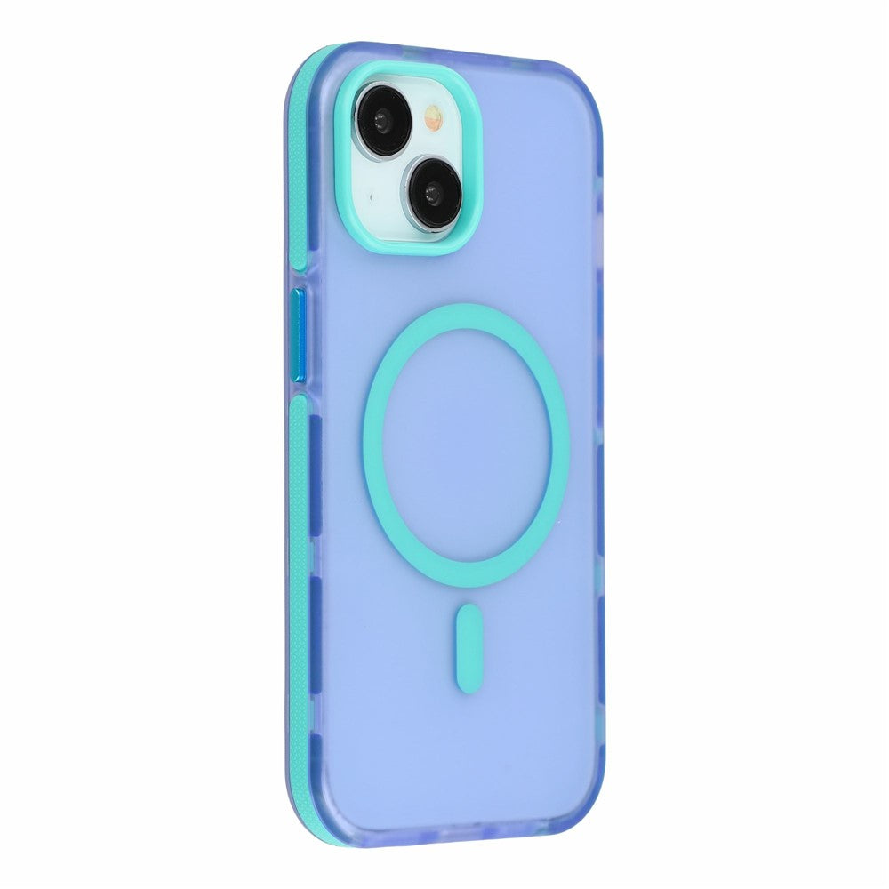 For iPhone 15 Magnetic Case PC + TPU Dual-Layer Shockproof Anti-Slip Phone Cover with Metal Buttons