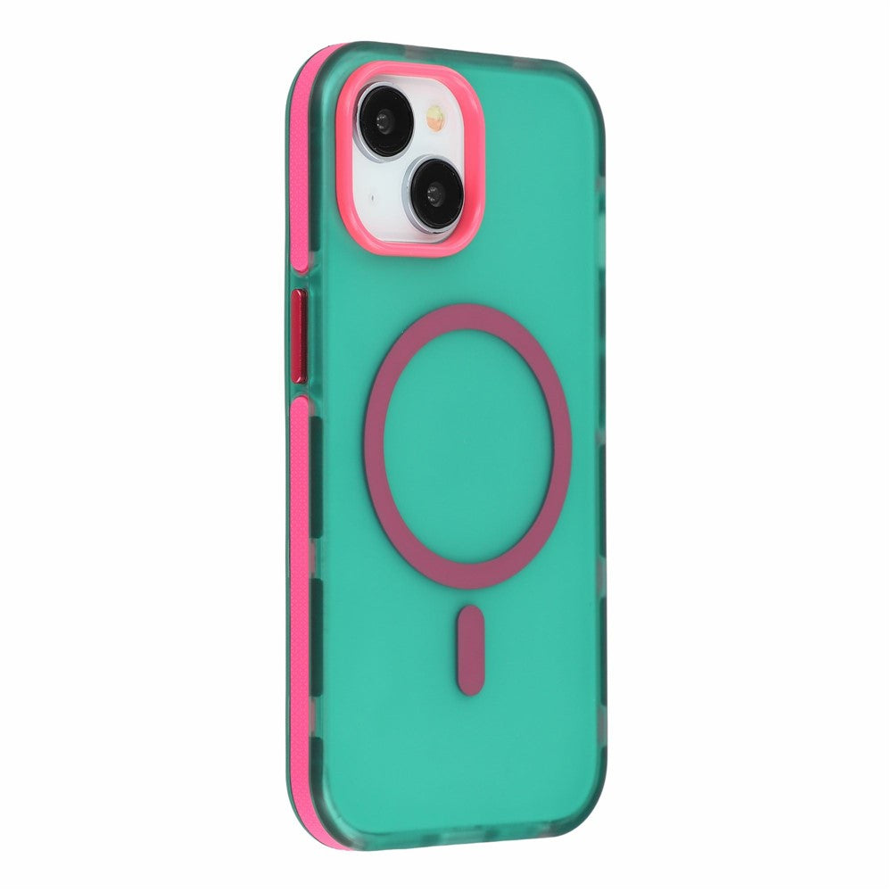 Magnetiskt skal för iPhone 15, PC + TPU, dubbla lager, stötsäkert, halkfritt mobilskal med metallknappar