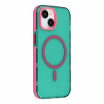 For iPhone 15 Magnetic Case PC + TPU Dual-Layer Shockproof Anti-Slip Phone Cover with Metal Buttons