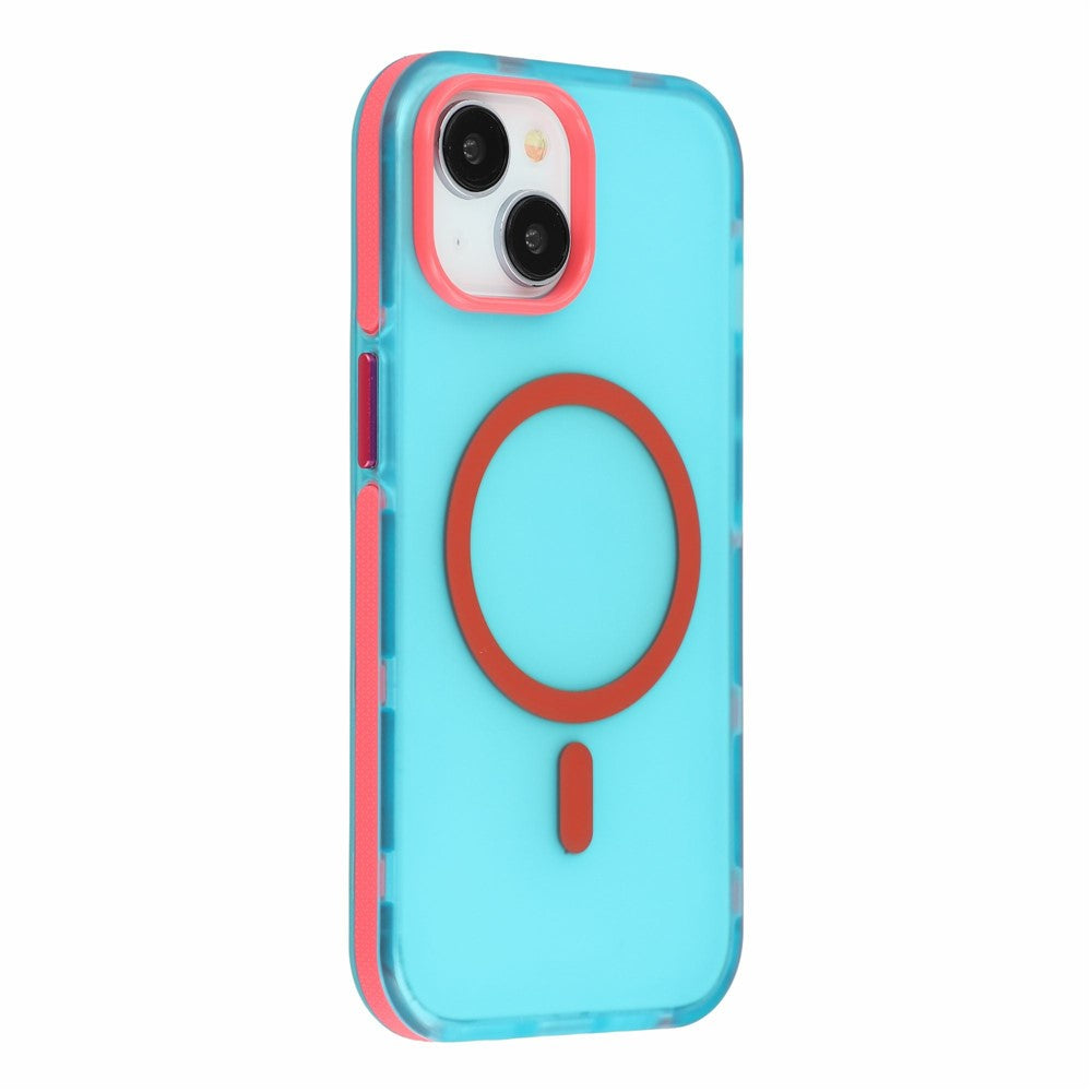 For iPhone 15 Magnetic Case PC + TPU Dual-Layer Shockproof Anti-Slip Phone Cover with Metal Buttons