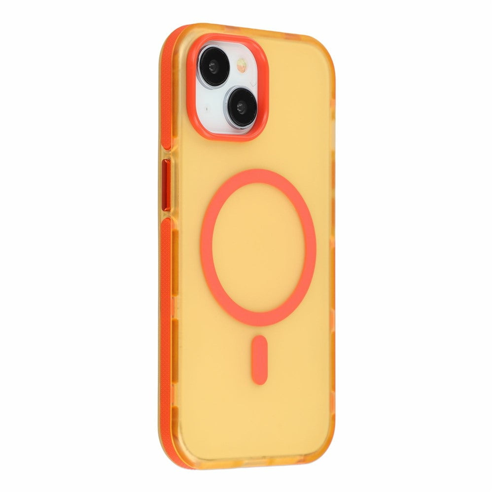 For iPhone 15 Magnetic Case PC + TPU Dual-Layer Shockproof Anti-Slip Phone Cover with Metal Buttons