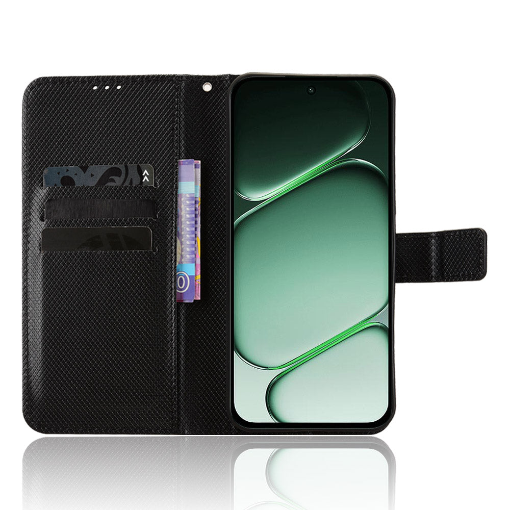 For OnePlus N6 4G Leather Wallet Case with Strap Diamond Texture Phone Cover