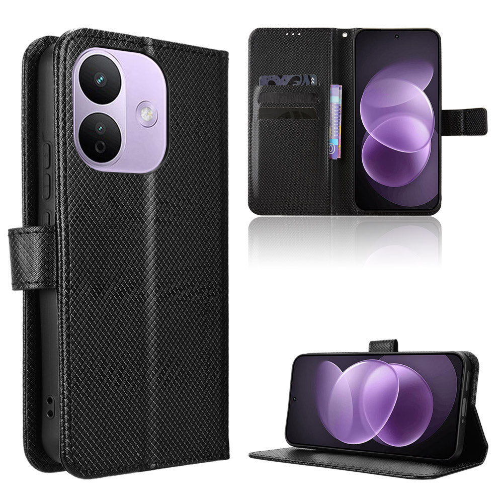 For Xiaomi Redmi Note 17 Pro 5G (Global) Leather Wallet Case with Strap Diamond Texture Phone Cover