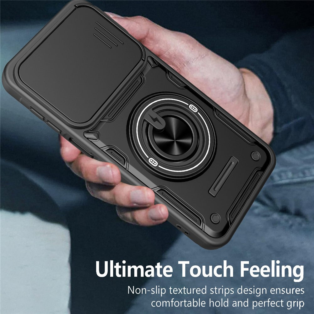For Samsung Galaxy S26+ Magnetic Case Sliding Camera Cover TPU+PC Phone Cover with Rotating Kickstand