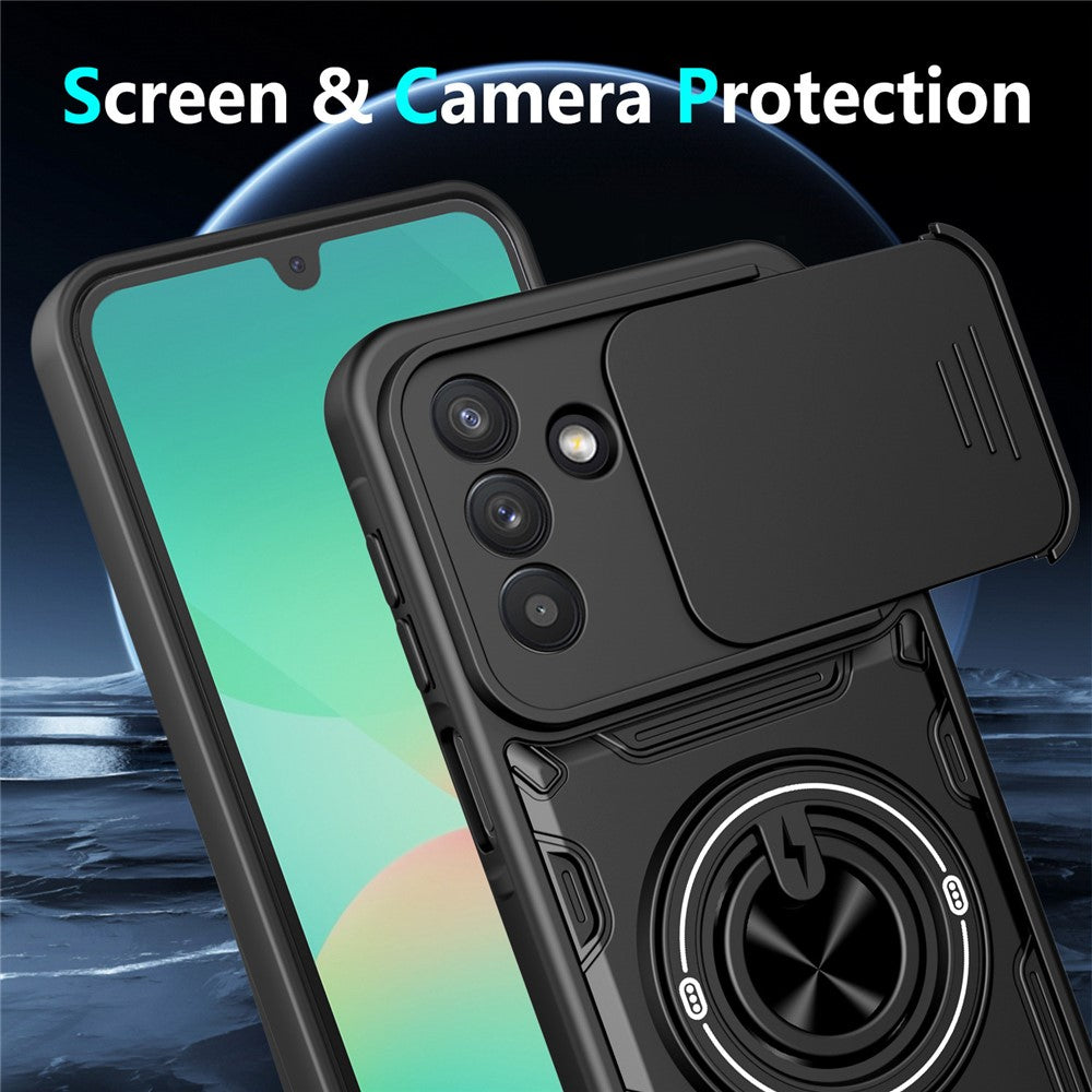For Samsung Galaxy S26+ Magnetic Case Sliding Camera Cover TPU+PC Phone Cover with Rotating Kickstand