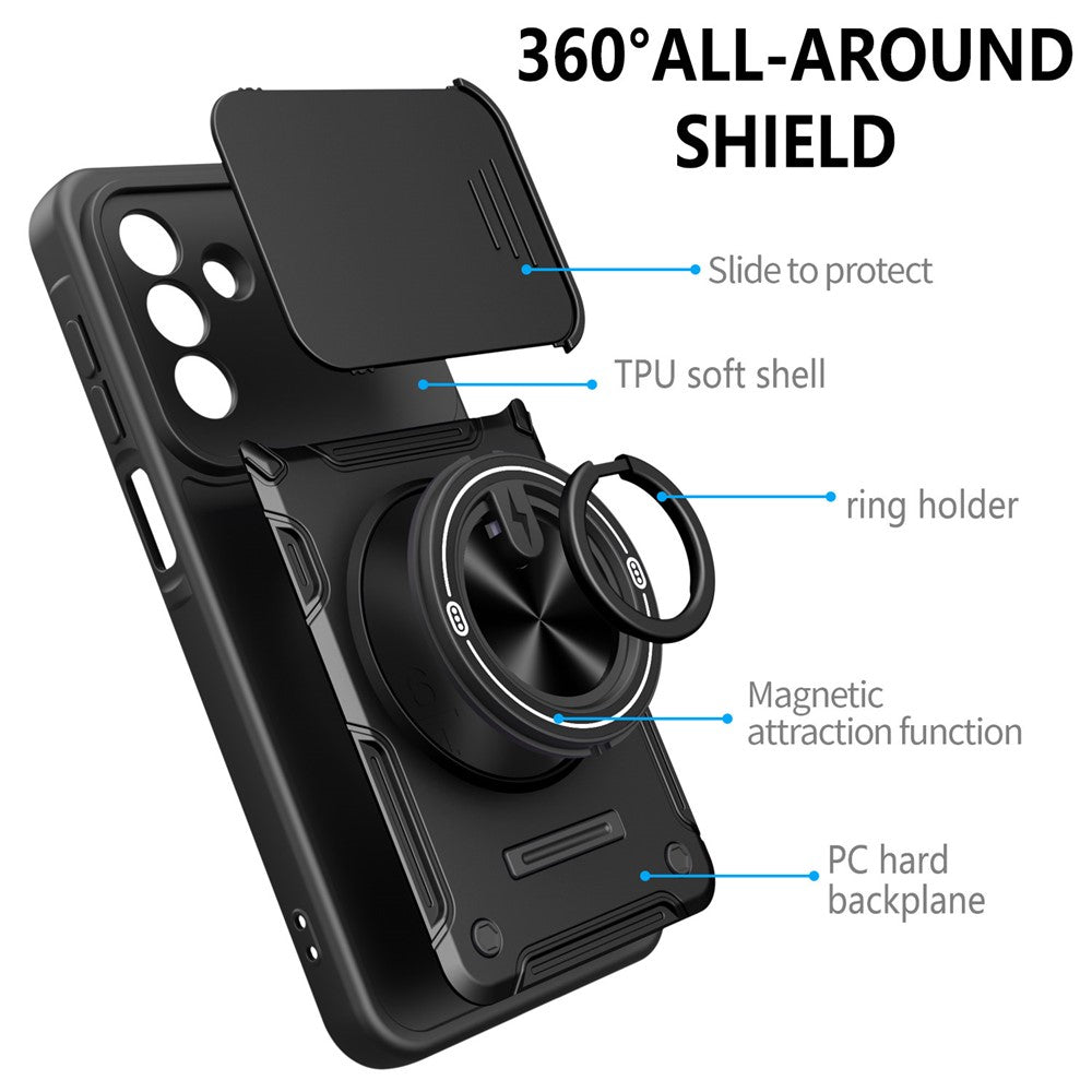 For Samsung Galaxy S26+ Magnetic Case Sliding Camera Cover TPU+PC Phone Cover with Rotating Kickstand