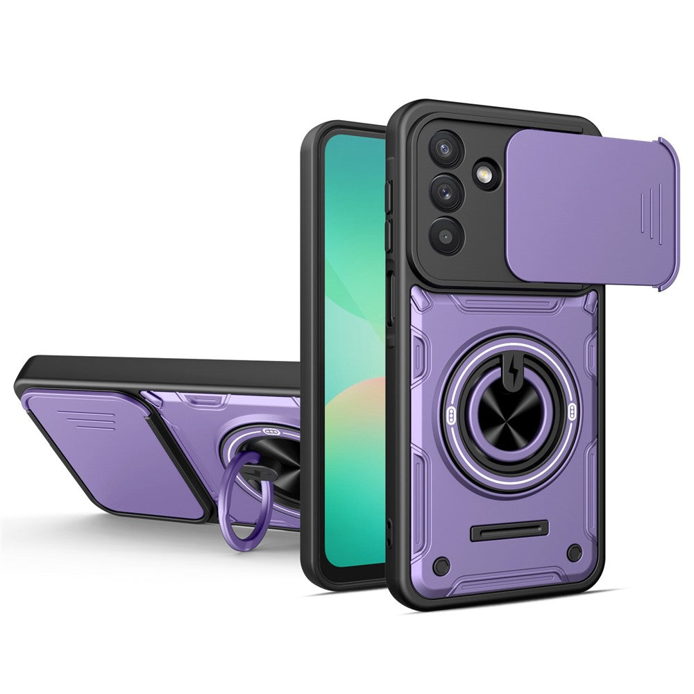Samsung Galaxy S26+ Magnetiskt Skal Skjutbart Kameraskydd TPU+PC mobilskal med Roterande Stativ