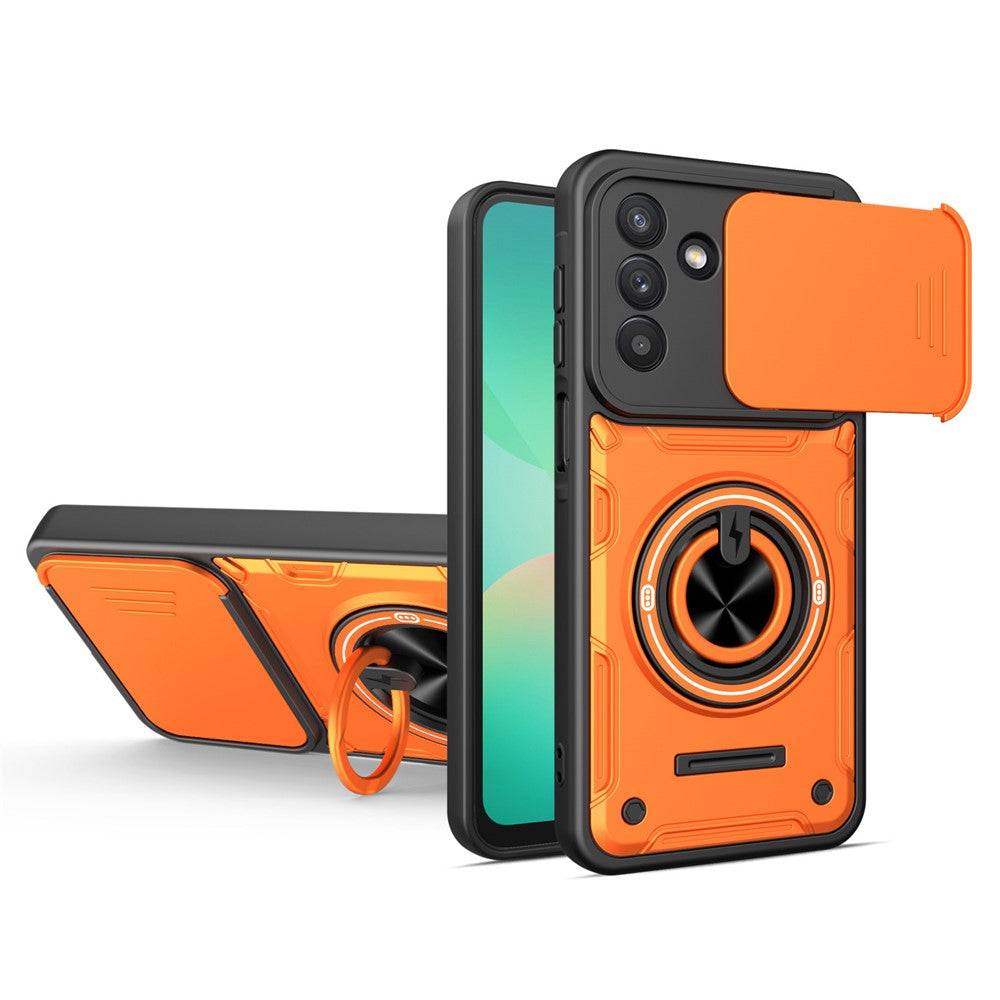 For Samsung Galaxy A27 5G Magnetic Case Sliding Camera Cover TPU+PC Phone Cover with Rotating Kickstand