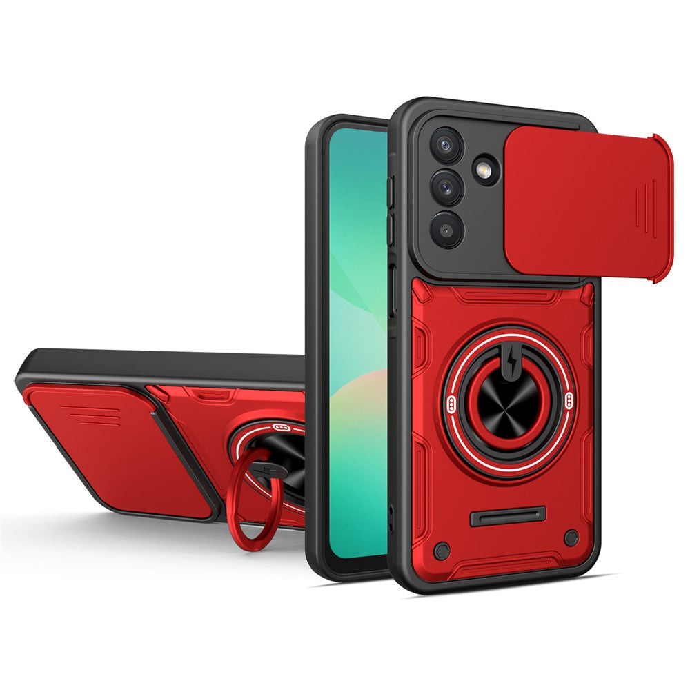 For Samsung Galaxy A27 5G Magnetic Case Sliding Camera Cover TPU+PC Phone Cover with Rotating Kickstand