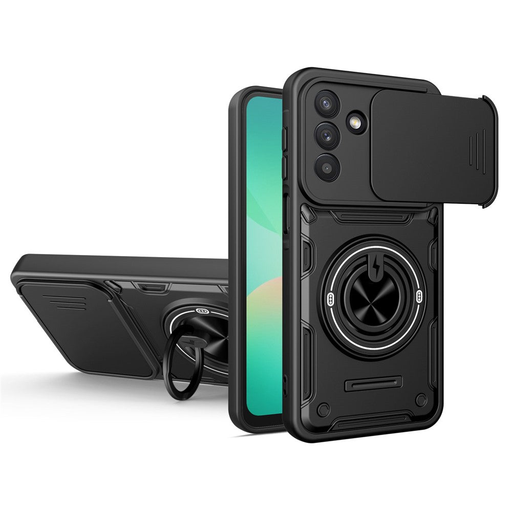 For Samsung Galaxy A56 5G Magnetic Case Sliding Camera Cover TPU+PC Phone Cover with Rotating Kickstand