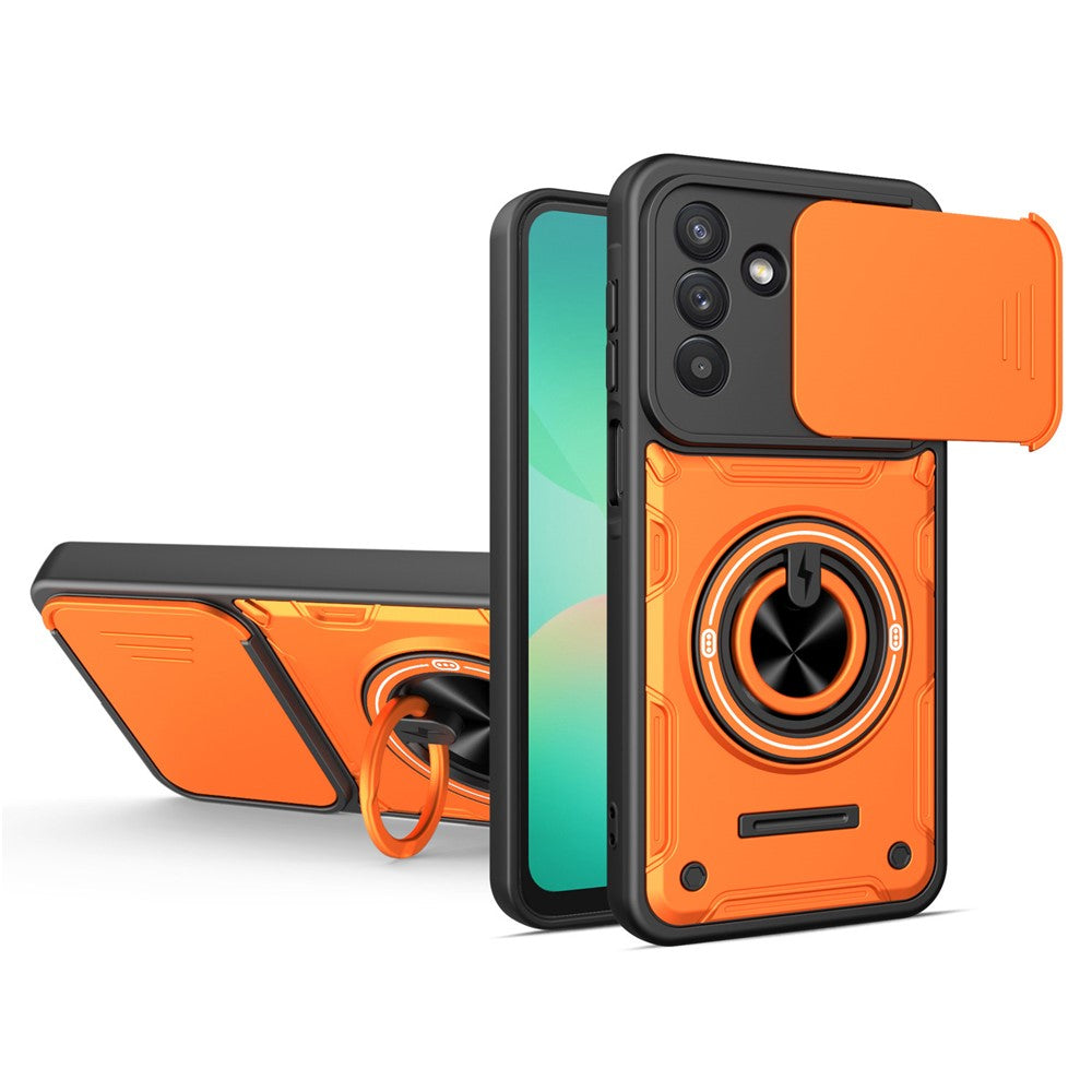 For Samsung Galaxy A57 5G Magnetic Case Sliding Camera Cover TPU+PC Phone Cover with Rotating Kickstand