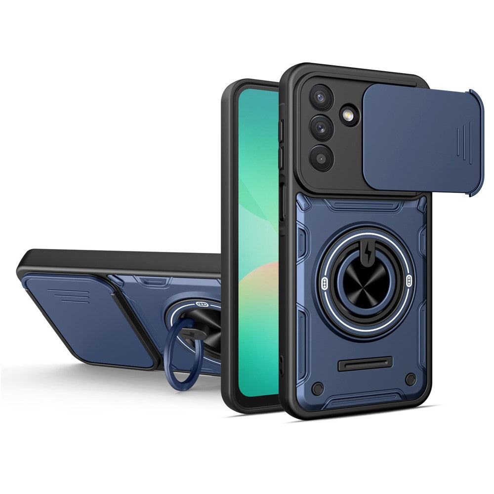 For Samsung Galaxy A57 5G Magnetic Case Sliding Camera Cover TPU+PC Phone Cover with Rotating Kickstand