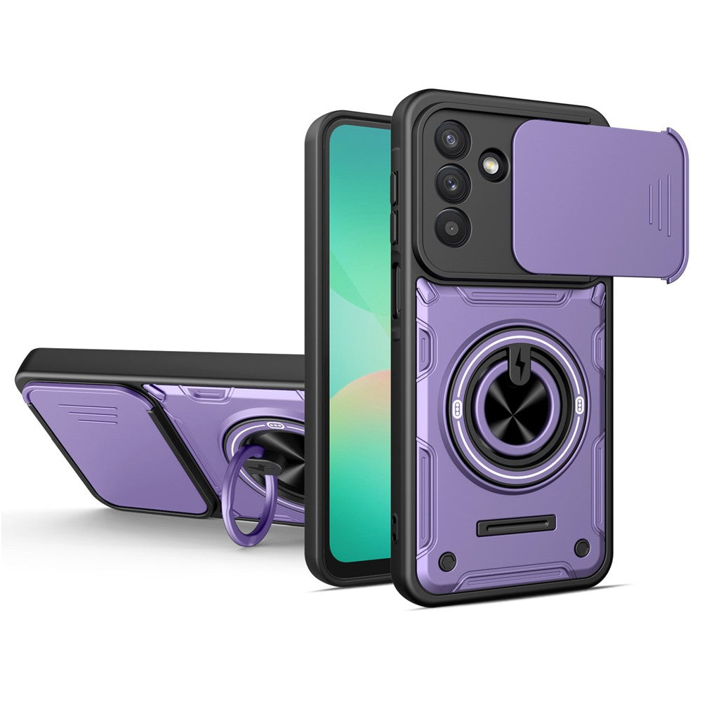 For Samsung Galaxy A57 5G Magnetic Case Sliding Camera Cover TPU+PC Phone Cover with Rotating Kickstand