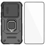 WANLONFENG for Xiaomi 17T ZDX Series Case PC TPU Kickstand Phone Back Case with Lens Cover + Tempered Glass