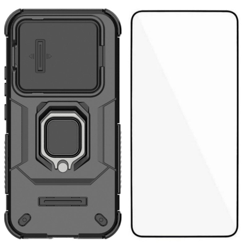 WANLONFENG for Xiaomi 17T ZDX Series Case PC TPU Kickstand Phone Back Case with Lens Cover + Tempered Glass