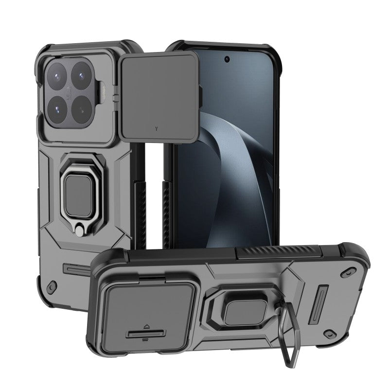 WANLONFENG for Xiaomi 17T ZDX Series Case PC TPU Kickstand Phone Back Case with Lens Cover + Tempered Glass