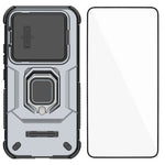WANLONFENG for Xiaomi 17T ZDX Series Case PC TPU Kickstand Phone Back Case with Lens Cover + Tempered Glass