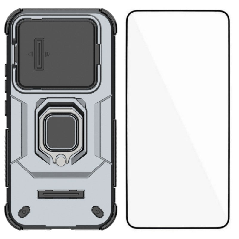 WANLONFENG for Xiaomi 17T ZDX Series Case PC TPU Kickstand Phone Back Case with Lens Cover + Tempered Glass