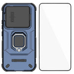 WANLONFENG for Xiaomi 17T ZDX Series Case PC TPU Kickstand Phone Back Case with Lens Cover + Tempered Glass
